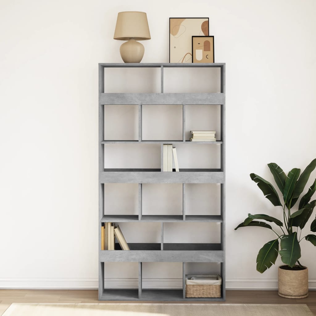 Βιβλιοθήκη Γκρι Σκυροδέματος 100x33x187,5 εκ. Επεξεργ. Ξύλο - Pakobazaar