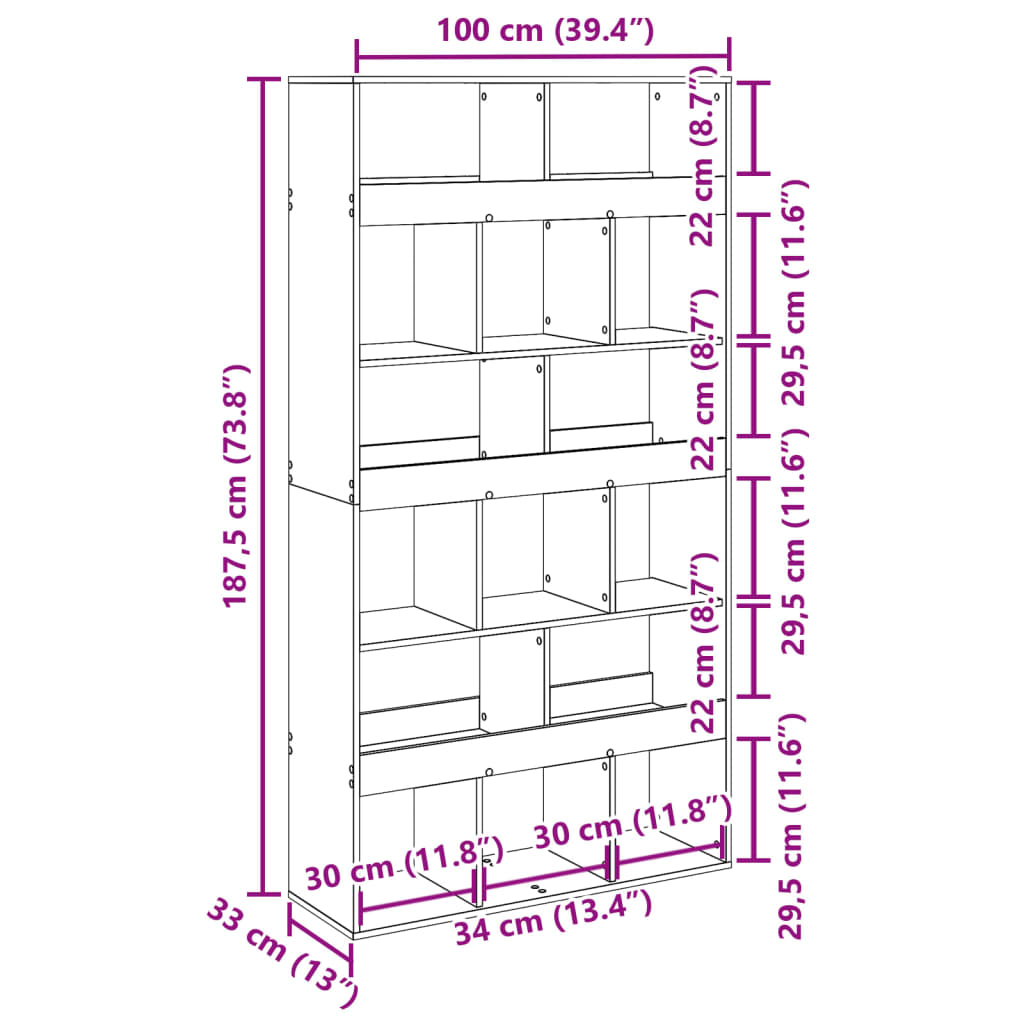 Βιβλιοθήκη Καφέ Δρυς 100x33x187,5 εκ. από Επεξεργασμένο Ξύλο