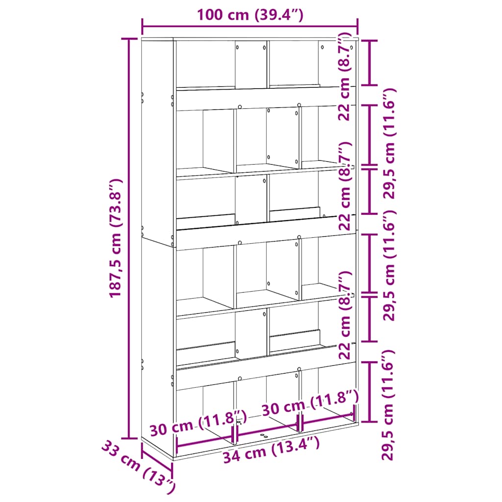 Βιβλιοθήκη Αρτισιανή Δρυς 100x33x187,5εκ από Επεξεργασμένο Ξύλο - Pakobazaar