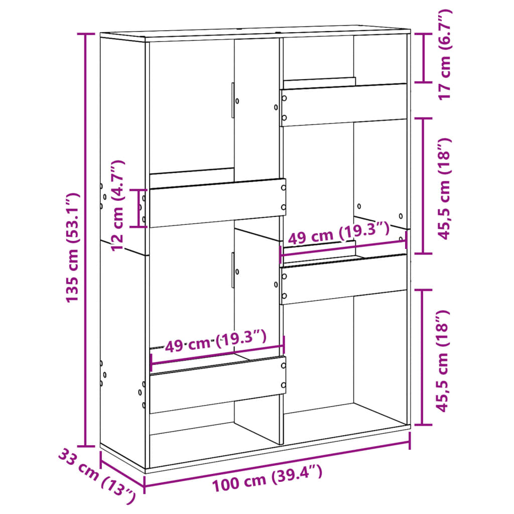 Βιβλιοθήκη Αρτισιανή Δρυς 100x33x135 εκ. Επεξ. Ξύλο