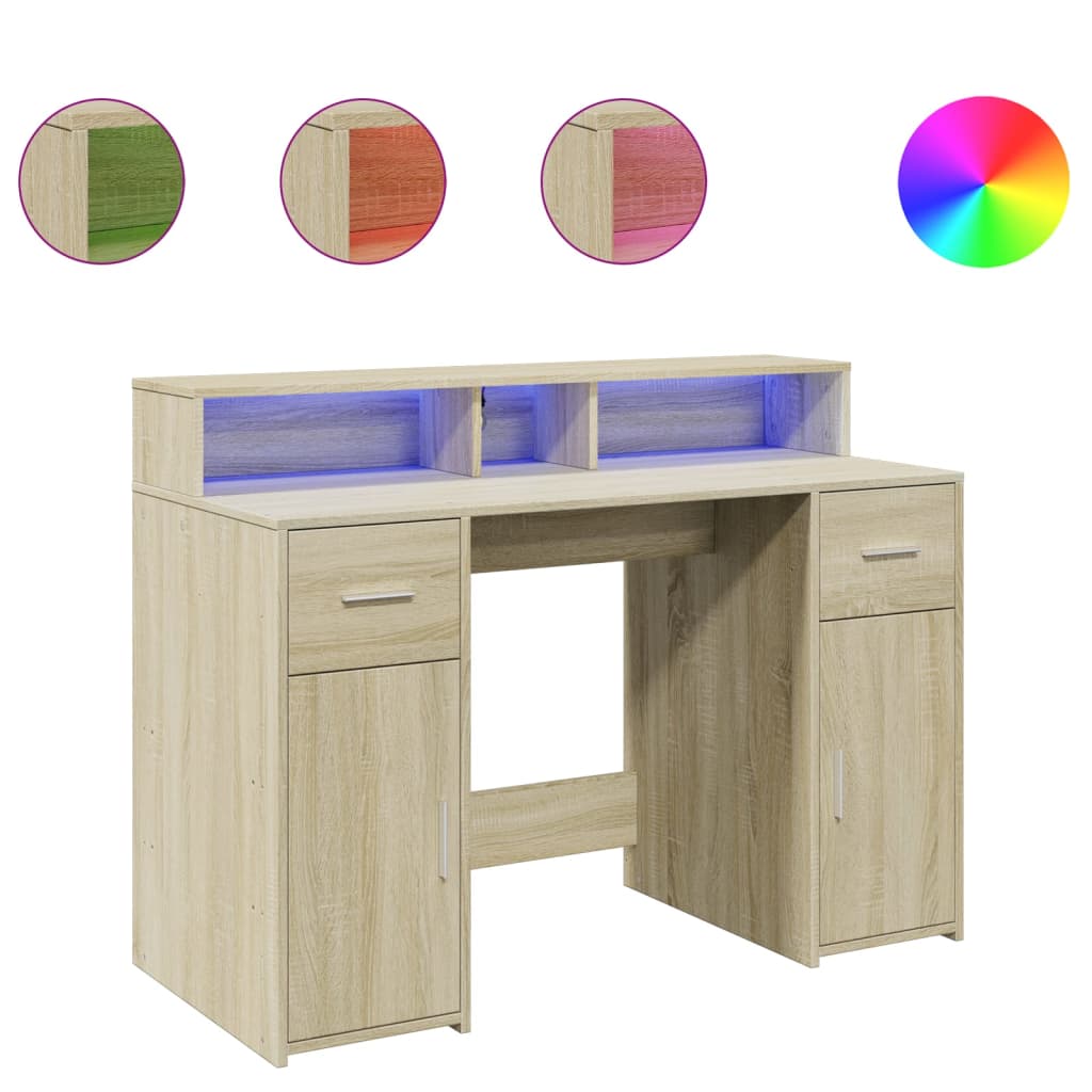 Γραφείο με LED Sonoma δρυς 120x55x91 εκ. Επεξεργ. Ξύλο
