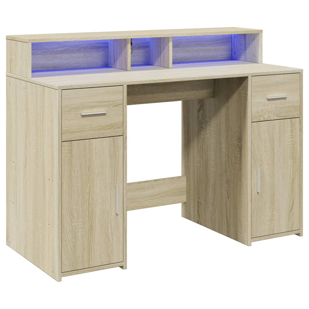 Γραφείο με LED Sonoma δρυς 120x55x91 εκ. Επεξεργ. Ξύλο