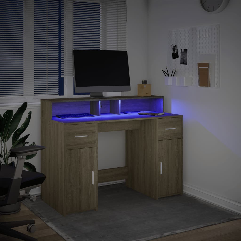 Γραφείο με LED Sonoma δρυς 120x55x91 εκ. Επεξεργ. Ξύλο