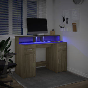 Γραφείο με LED Sonoma δρυς 120x55x91 εκ. Επεξεργ. Ξύλο