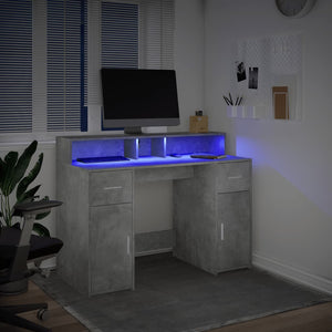 Γραφείο με LED Γκρι Σκυρόδεματος 120x55x91 εκ. Επεξεργ. Ξύλο