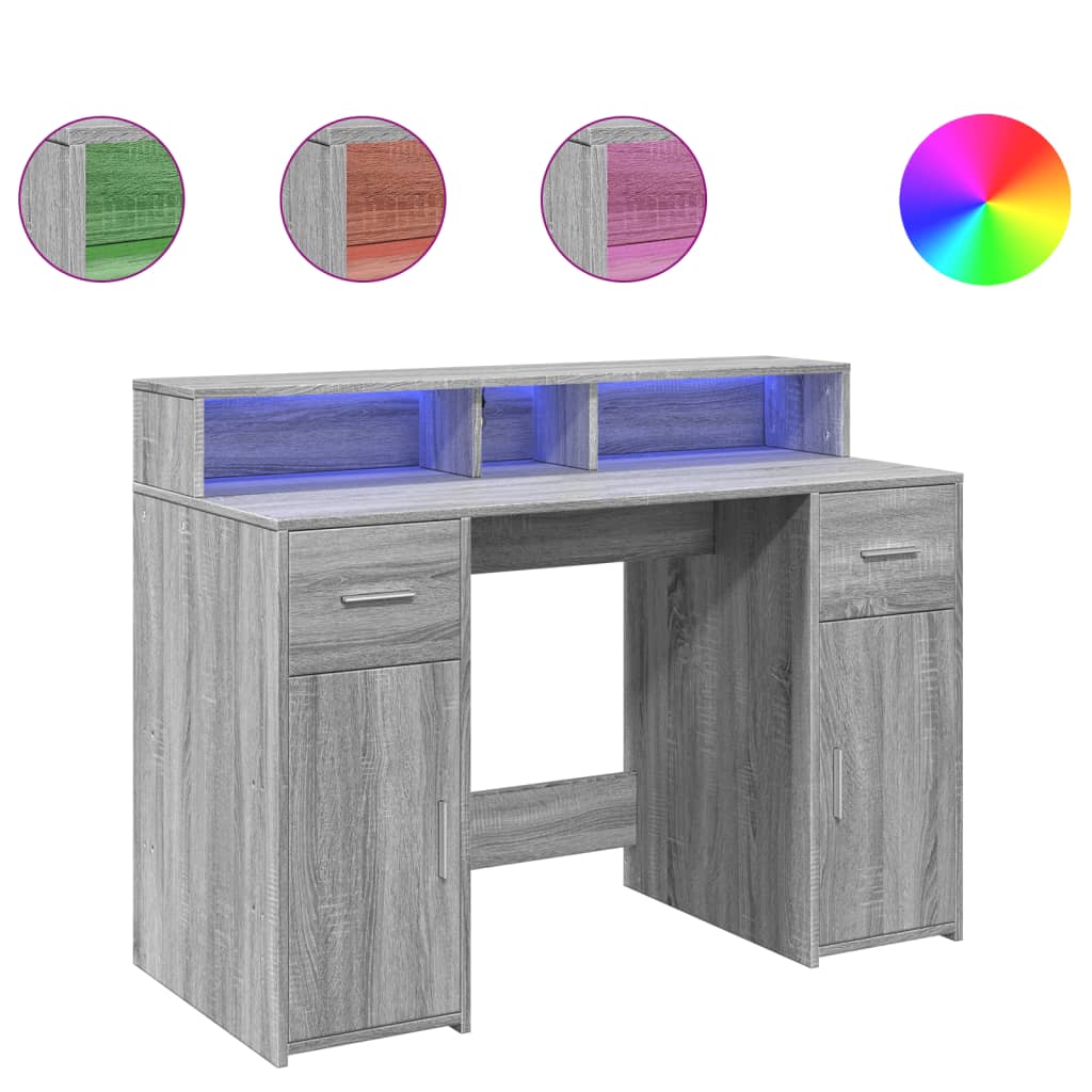 Γραφείο με LED Γκρι Sonoma 120x55x91 εκ. Επεξεργ. Ξύλο - Pakobazaar