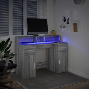 Γραφείο με LED Γκρι Sonoma 120x55x91 εκ. Επεξεργ. Ξύλο - Pakobazaar