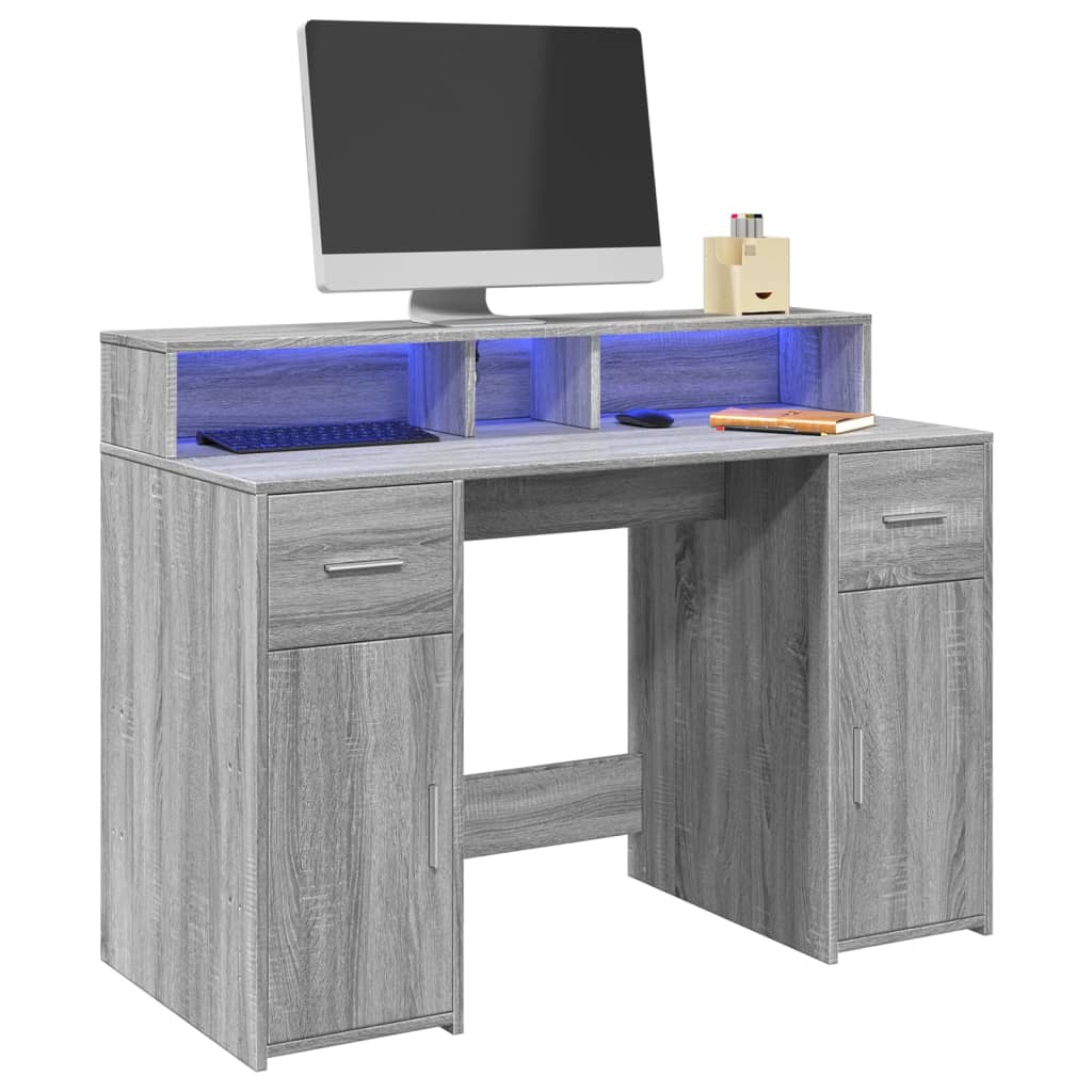 Γραφείο με LED Γκρι Sonoma 120x55x91 εκ. Επεξεργ. Ξύλο - Pakobazaar