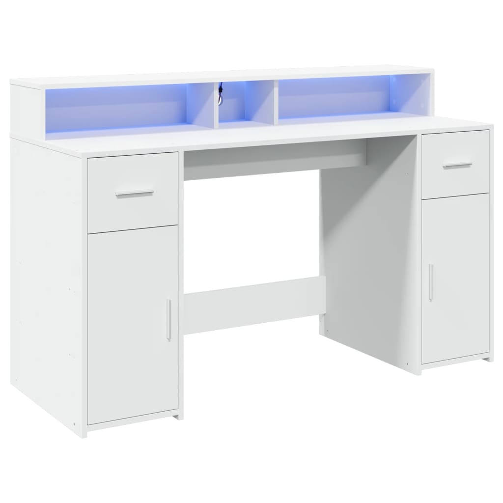 Γραφείο με LED Λευκό 140x55x91 εκ. από Επεξεργασμένο Ξύλο