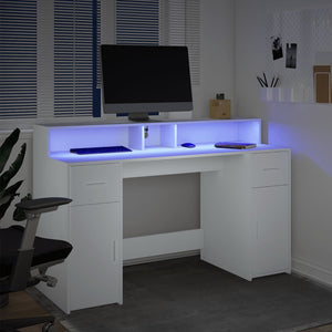 Γραφείο με LED Λευκό 140x55x91 εκ. από Επεξεργασμένο Ξύλο