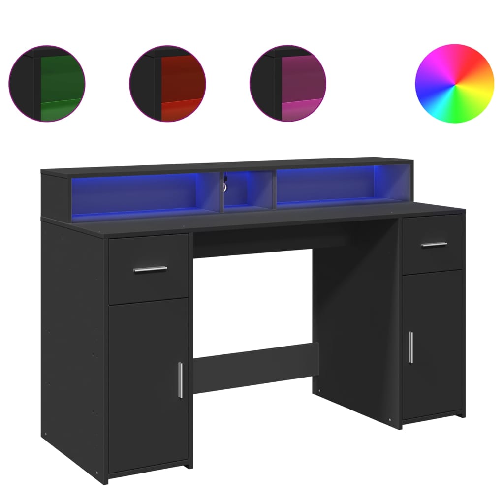 Γραφείο με LED Μαύρο 140x55x91 εκ. από Επεξεργασμένο Ξύλο - Pakobazaar