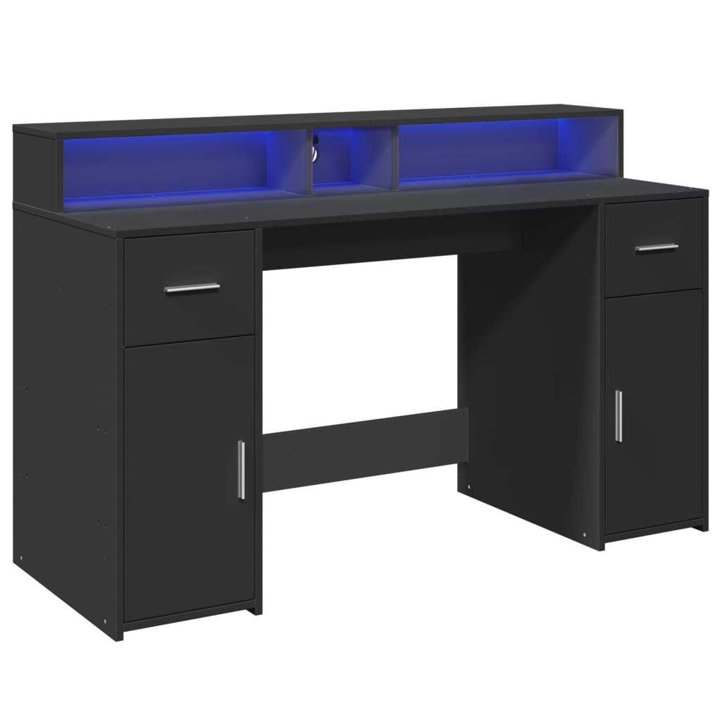 Γραφείο με LED Μαύρο 140x55x91 εκ. από Επεξεργασμένο Ξύλο - Pakobazaar