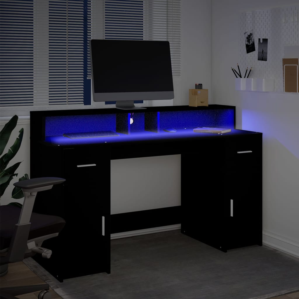 Γραφείο με LED Μαύρο 140x55x91 εκ. από Επεξεργασμένο Ξύλο - Pakobazaar