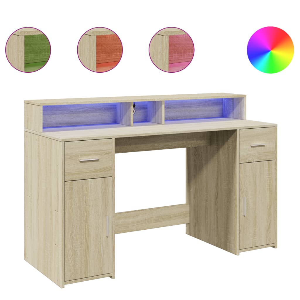 Γραφείο με LED Sonoma δρυς 140x55x91 εκ. Επεξεργ. Ξύλο