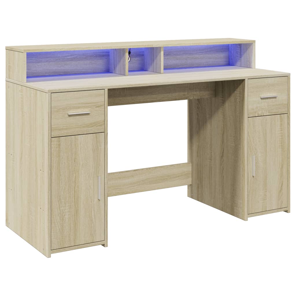 Γραφείο με LED Sonoma δρυς 140x55x91 εκ. Επεξεργ. Ξύλο