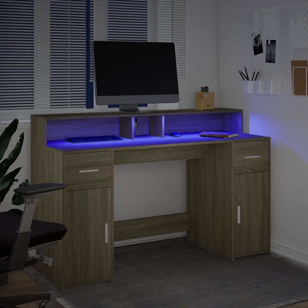 Γραφείο με LED Sonoma δρυς 140x55x91 εκ. Επεξεργ. Ξύλο