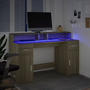 Γραφείο με LED Sonoma δρυς 140x55x91 εκ. Επεξεργ. Ξύλο