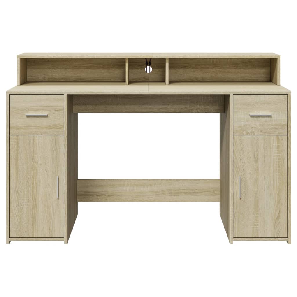 Γραφείο με LED Sonoma δρυς 140x55x91 εκ. Επεξεργ. Ξύλο