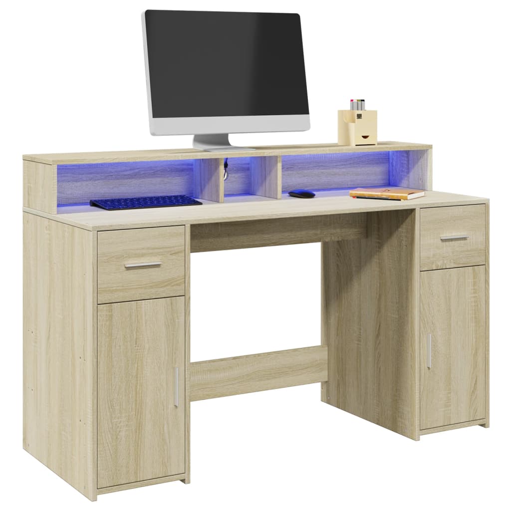 Γραφείο με LED Sonoma δρυς 140x55x91 εκ. Επεξεργ. Ξύλο