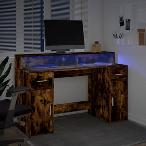 Γραφείο με LED Καπνιστή δρυς 140x55x91 εκ. Επεξεργ. Ξύλο