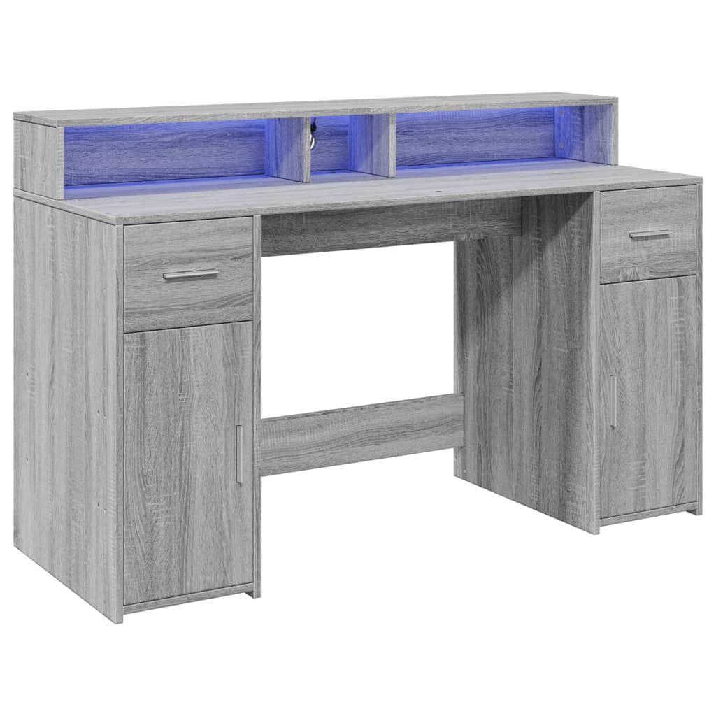 Γραφείο με LED Γκρι Sonoma 140x55x91 εκ. Επεξεργ. Ξύλο