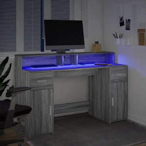 Γραφείο με LED Γκρι Sonoma 140x55x91 εκ. Επεξεργ. Ξύλο