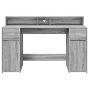 Γραφείο με LED Γκρι Sonoma 140x55x91 εκ. Επεξεργ. Ξύλο