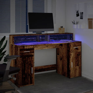 Γραφείο με LED Όψη Παλαιού Ξύλου 140x55x91 εκ. Επεξεργ. Ξύλο
