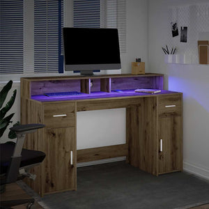 Γραφείο με LED Αρτισιανή Δρυς 140x55x91 εκ. Επεξεργασμένο Ξύλο - Pakobazaar