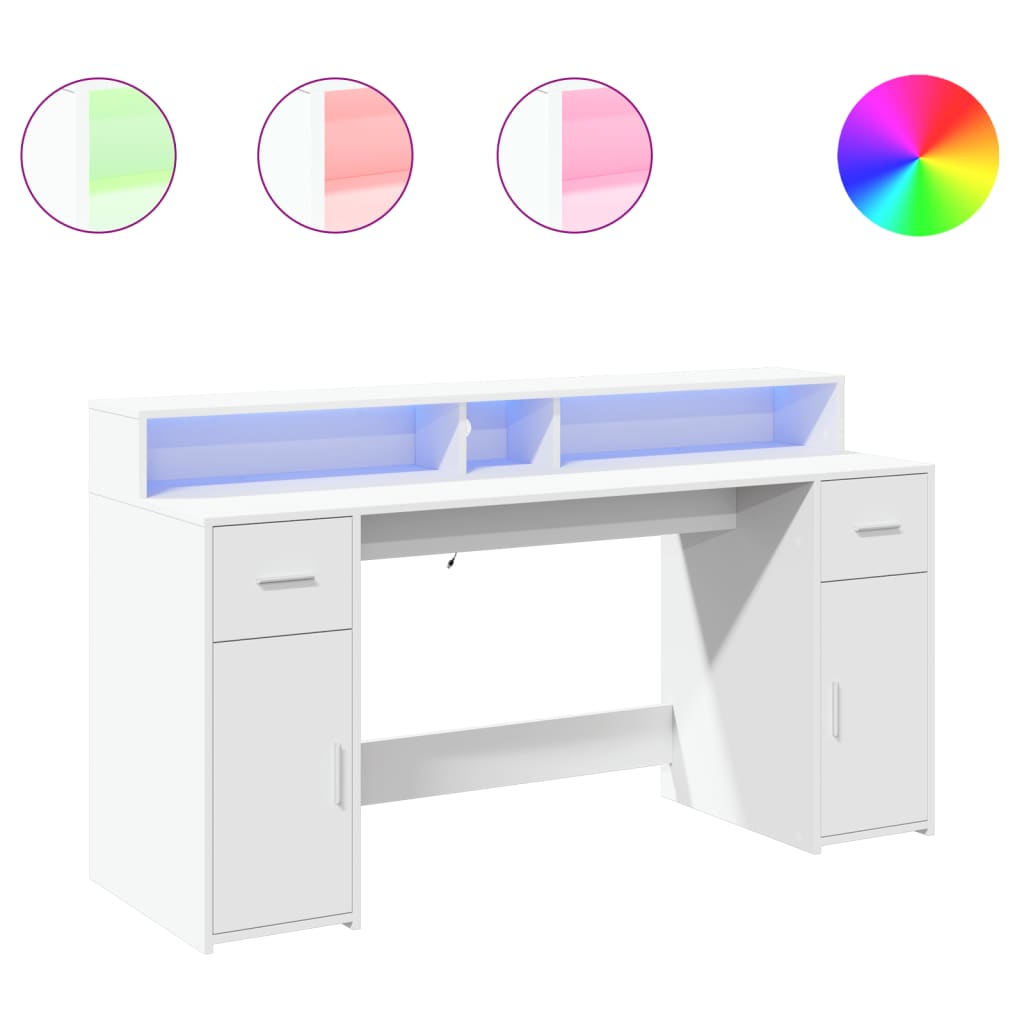 Γραφείο με LED Λευκό 160x55x91 εκ. από Επεξεργασμένο Ξύλο - Pakobazaar