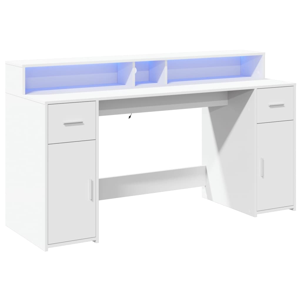 Γραφείο με LED Λευκό 160x55x91 εκ. από Επεξεργασμένο Ξύλο - Pakobazaar