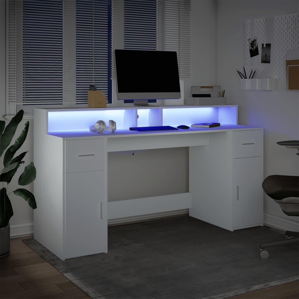 Γραφείο με LED Λευκό 160x55x91 εκ. από Επεξεργασμένο Ξύλο - Pakobazaar