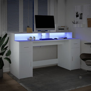 Γραφείο με LED Λευκό 160x55x91 εκ. από Επεξεργασμένο Ξύλο - Pakobazaar