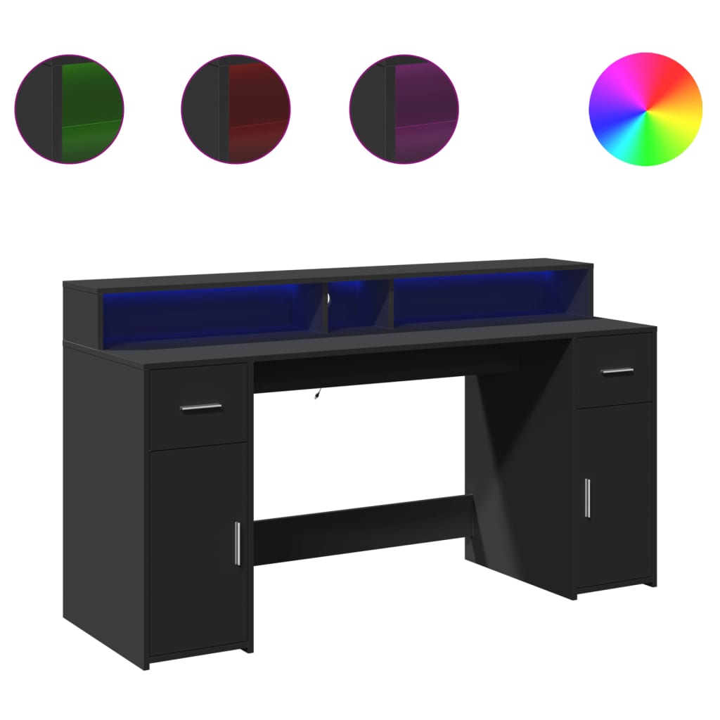 Γραφείο με LED Μαύρο 160x55x91 εκ. από Επεξεργασμένο Ξύλο