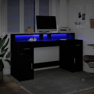 Γραφείο με LED Μαύρο 160x55x91 εκ. από Επεξεργασμένο Ξύλο - Pakobazaar