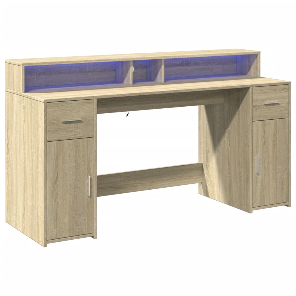 Γραφείο με LED Sonoma δρυς 160x55x91 εκ. Επεξεργ. Ξύλο