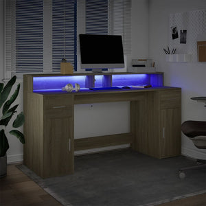 Γραφείο με LED Sonoma δρυς 160x55x91 εκ. Επεξεργ. Ξύλο