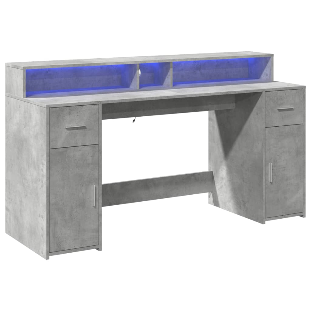 Γραφείο με LED Γκρι Σκυρόδεματος 160x55x91 εκ. Επεξεργ. Ξύλο
