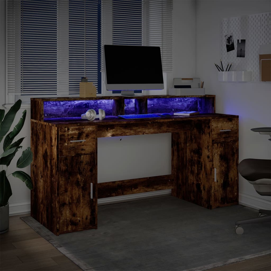 Γραφείο με LED Καπνιστή δρυς 160x55x91 εκ. Επεξεργ. Ξύλο