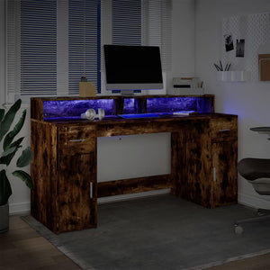Γραφείο με LED Καπνιστή δρυς 160x55x91 εκ. Επεξεργ. Ξύλο