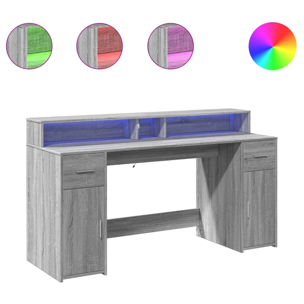 Γραφείο με LED Γκρι Sonoma 160x55x91 εκ. Επεξεργ. Ξύλο