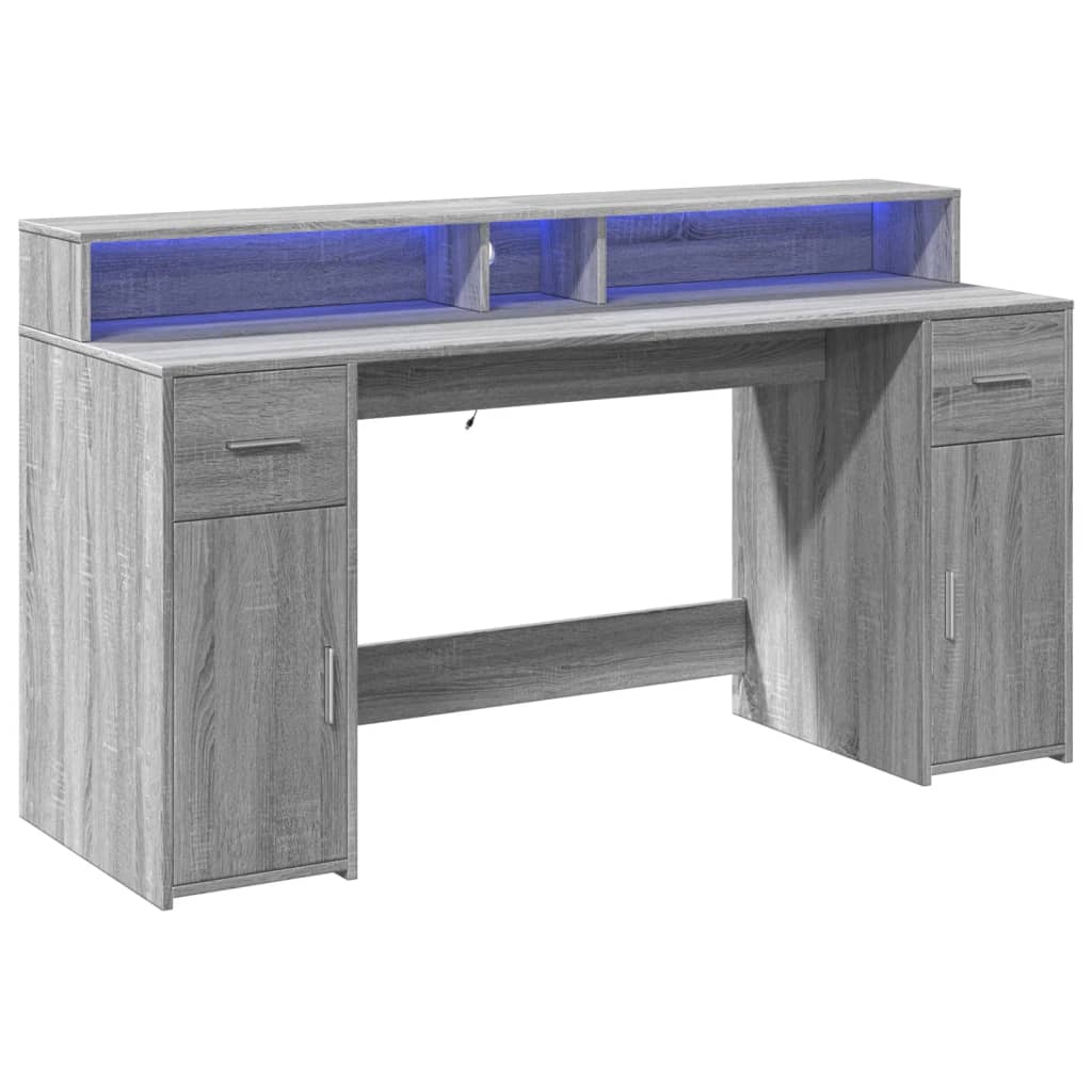 Γραφείο με LED Γκρι Sonoma 160x55x91 εκ. Επεξεργ. Ξύλο