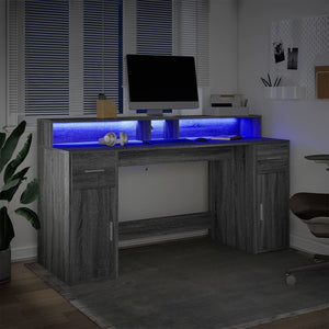 Γραφείο με LED Γκρι Sonoma 160x55x91 εκ. Επεξεργ. Ξύλο