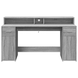 Γραφείο με LED Γκρι Sonoma 160x55x91 εκ. Επεξεργ. Ξύλο