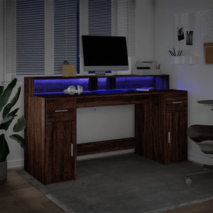 Γραφείο με LED Καφέ δρυς 160x55x91 εκ. Επεξεργ. Ξύλο