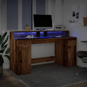Γραφείο με LED Όψη Παλαιού Ξύλου 160x55x91 εκ. Επεξεργ. Ξύλο