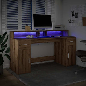 Γραφείο με LED Αρτισιανή Δρυς 160x55x91 εκ. Επεξεργασμένο Ξύλο