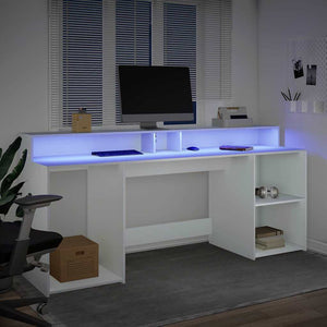Γραφείο με LED Λευκό 200x55x91 εκ. από Επεξεργασμένο Ξύλο