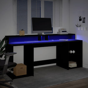 Γραφείο με LED Μαύρο 200x55x91 εκ. από Επεξεργασμένο Ξύλο