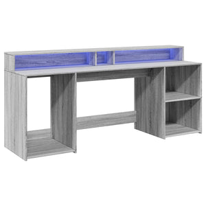 Γραφείο με LED Γκρι Sonoma 200x55x91 εκ. Επεξεργ. Ξύλο - Pakobazaar